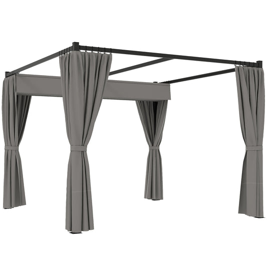 Photo of Outsunny 3 x 3m Moving Canopy Metal Pergola, with Curtains - Grey in Grey colour on a white background