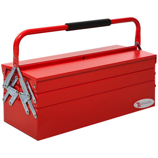 Photo of DURHAND Metal Tool Box 3 Tier 5 Tray Professional Portable Storage Cabinet Workshop Cantilever Toolbox with Carry Handle, 56cmx20cmx34cm, Red in Red colour on a white background