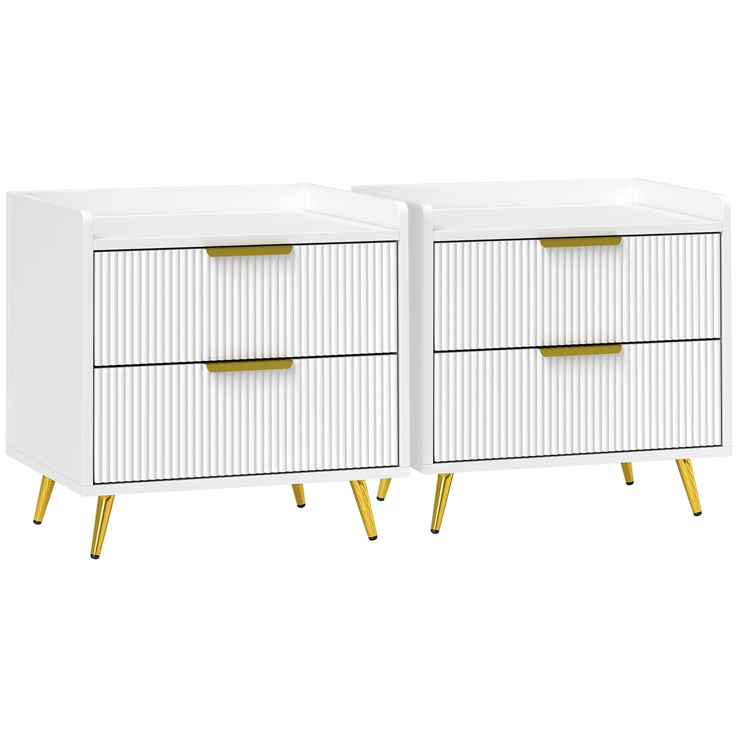 Photo of HOMCOM Elegant Two-Drawer Bedside Table Set of 2 - White in White colour on a white background