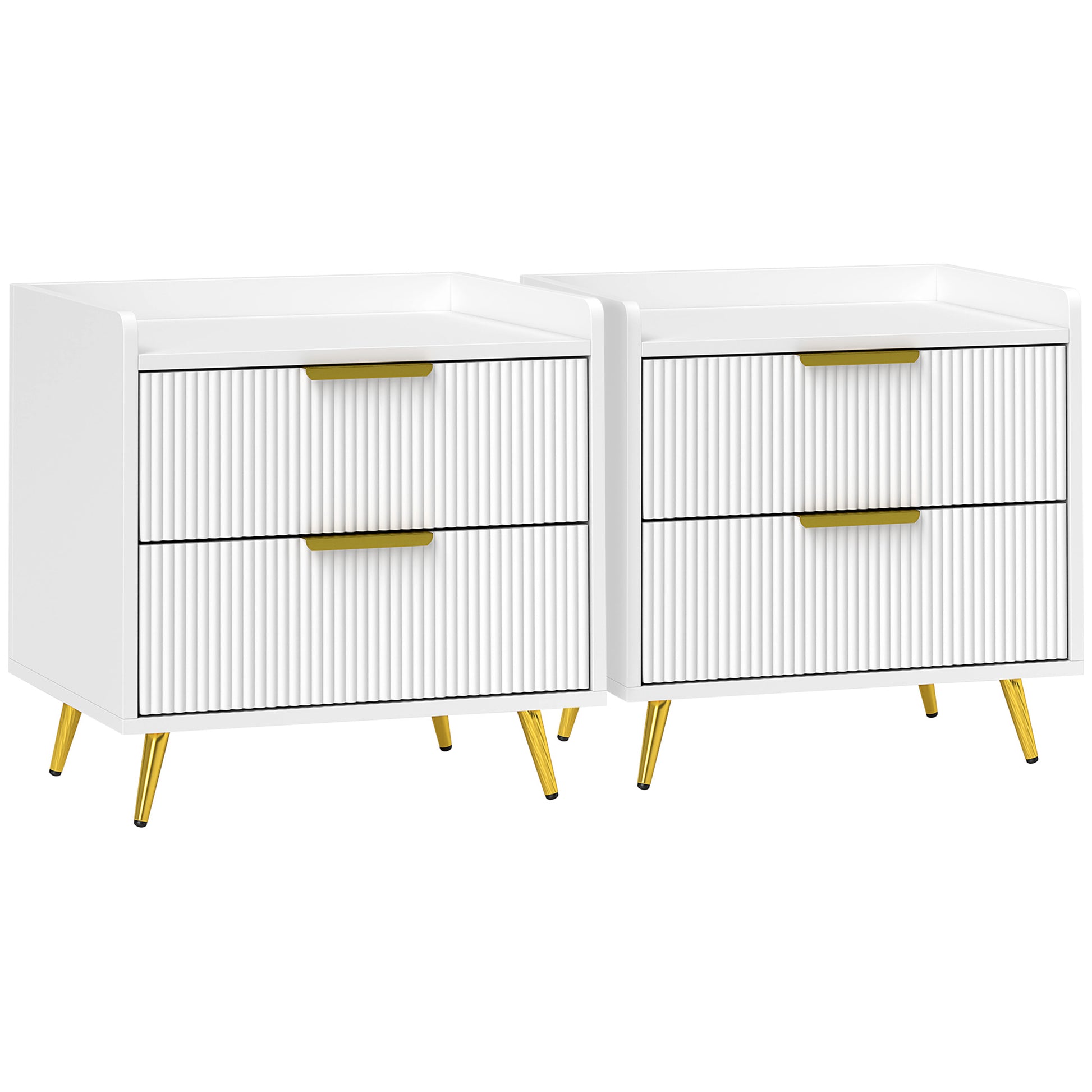 Photo of HOMCOM Elegant Two-Drawer Bedside Table Set of 2 - White in White colour on a white background