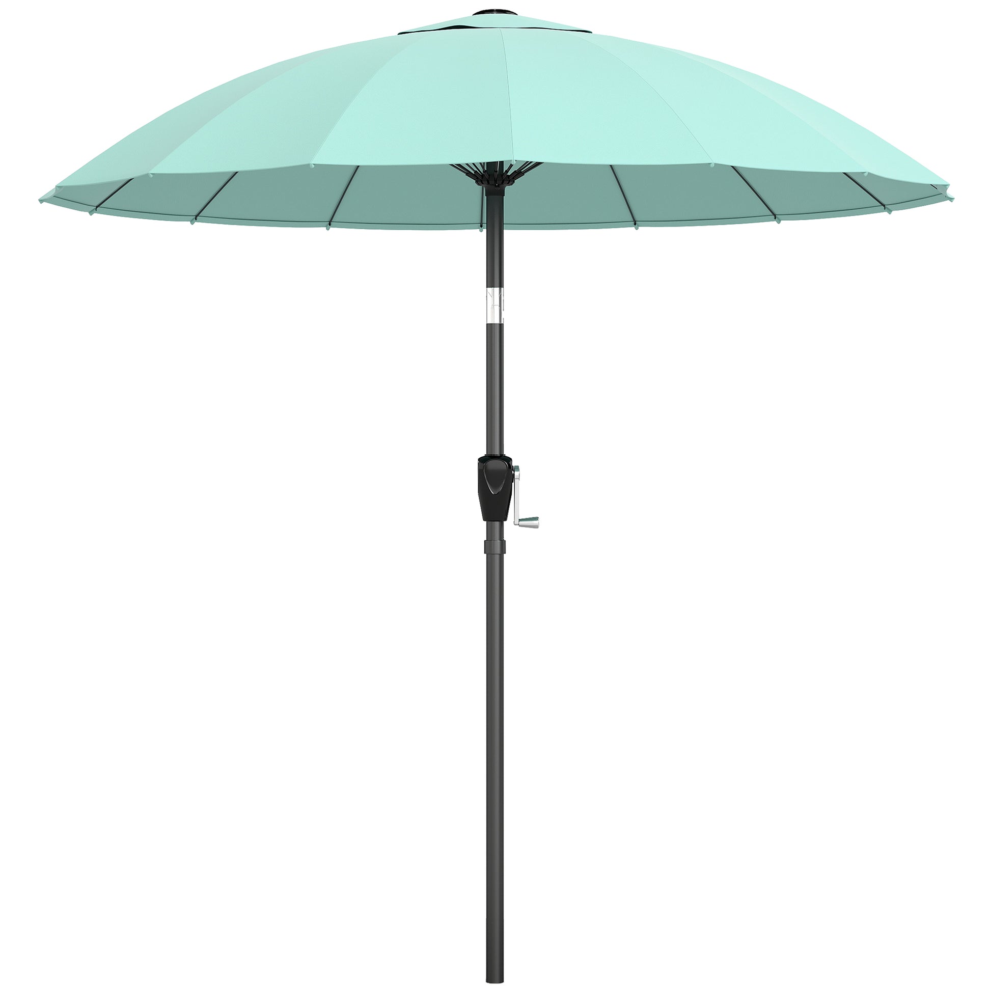 Photo of Outsunny 2 m Shanghai Garden Parasol Umbrella with 16 Fibreglass Ribs, Outdoor Parasol Sun Shade with Crank & Tilt, Turquoise in Turquoise colour on a white background