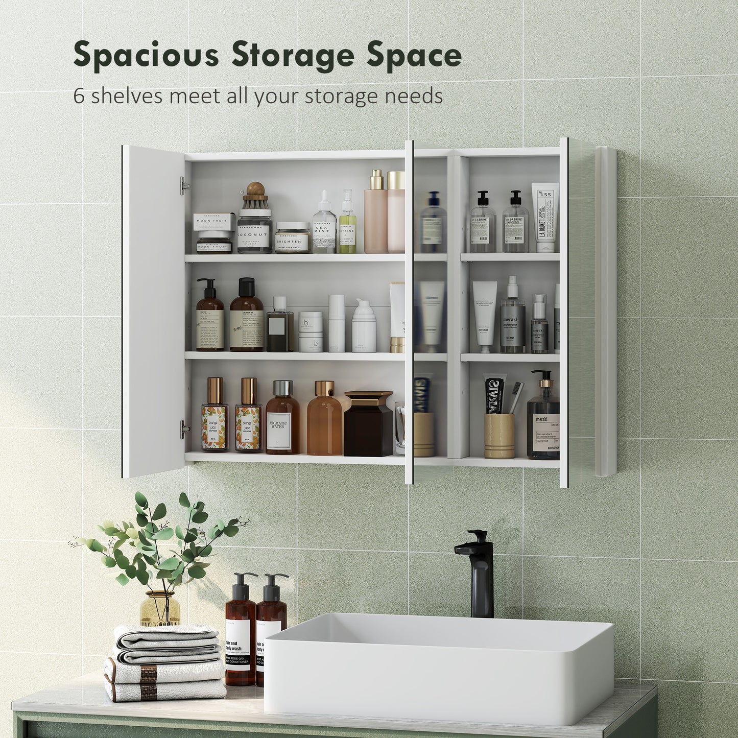 HOMCOM Three-Mirror Bathroom Storage Cabinet - White