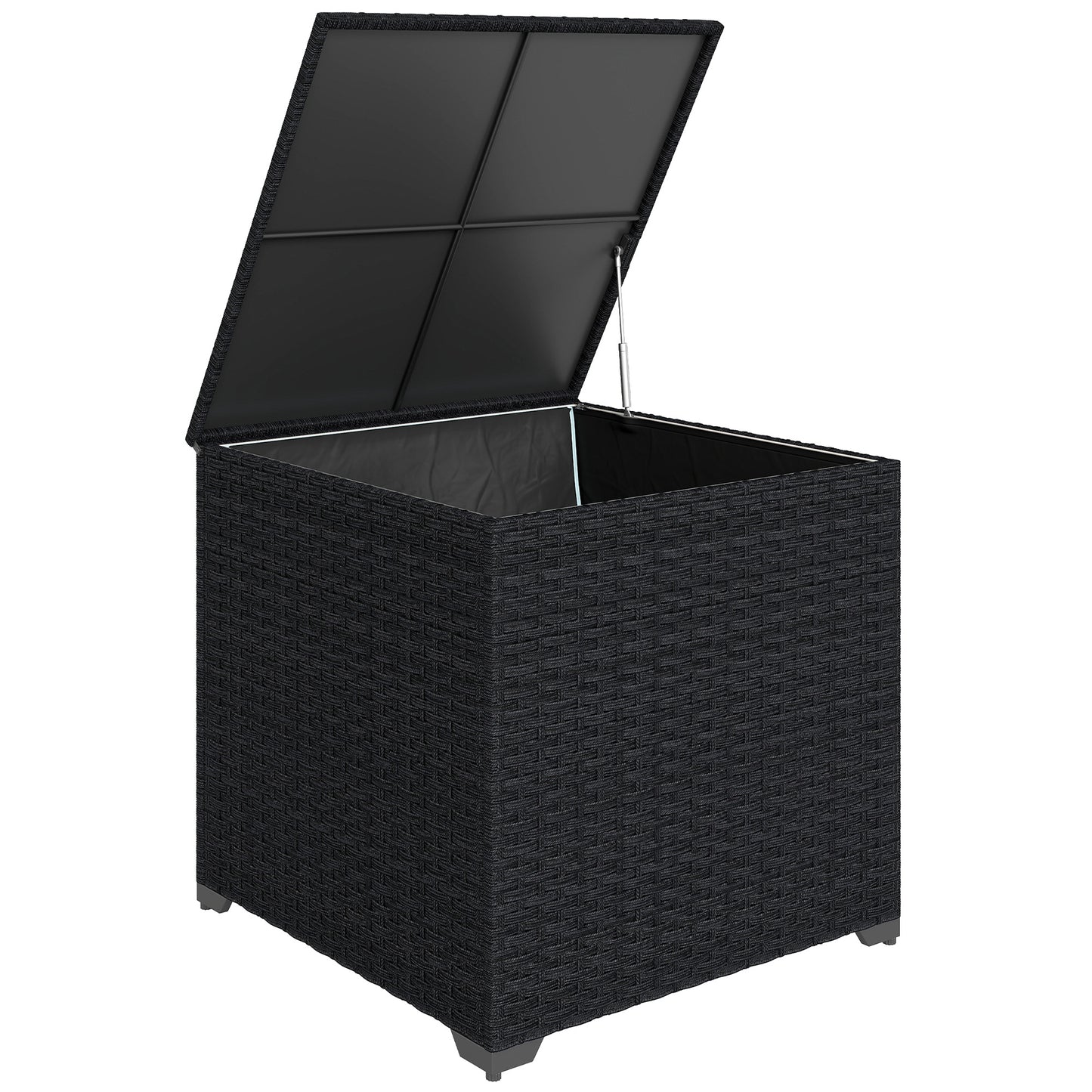 Photo of Outsunny 253L Garden Storage Box, Rattan Deck Box with Zipped Liner, Safe Pneumatic Rod, Patio Storage Container, Black in Black colour on a white background