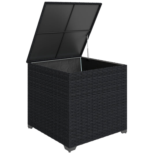 Photo of Outsunny 253L Garden Storage Box, Rattan Deck Box with Zipped Liner, Safe Pneumatic Rod, Patio Storage Container, Black in Black colour on a white background