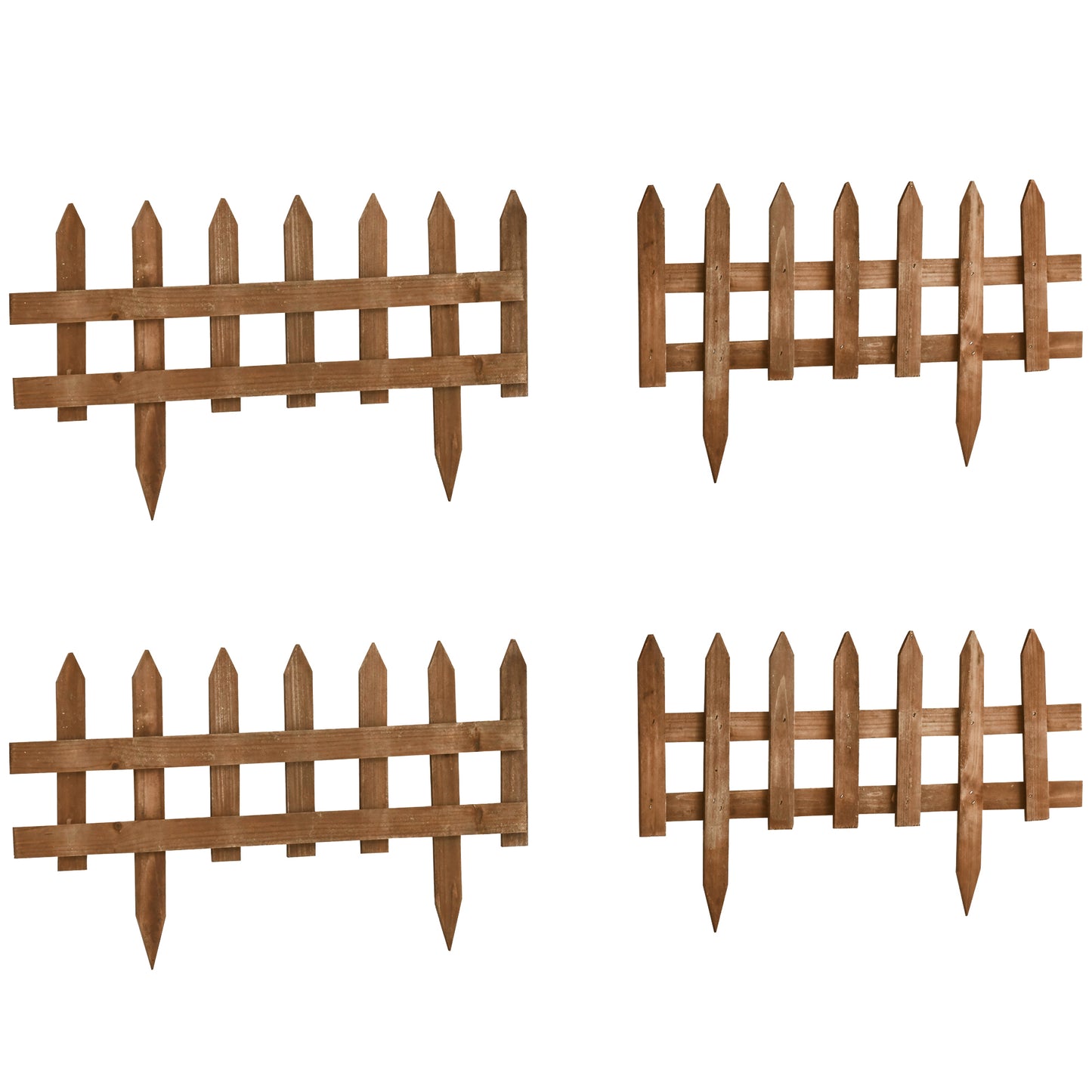 Photo of Outsunny Pack of 24 Wooden Border Fences, Garden Fixed Picket Fence for Lawn Edging, Flowerbed, 60L x 1D x 34H cm, Brown in Brown colour on a white background