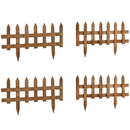 Photo of Outsunny Pack of 24 Wooden Border Fences, Garden Fixed Picket Fence for Lawn Edging, Flowerbed, 60L x 1D x 34H cm, Brown in Brown colour on a white background