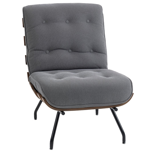 Photo of HOMCOM Accent Chair, Linen-look Fabric Reading Chair with Spring Cushion, Slatted Support, Steel Frame, Dark Grey in Grey colour on a white background