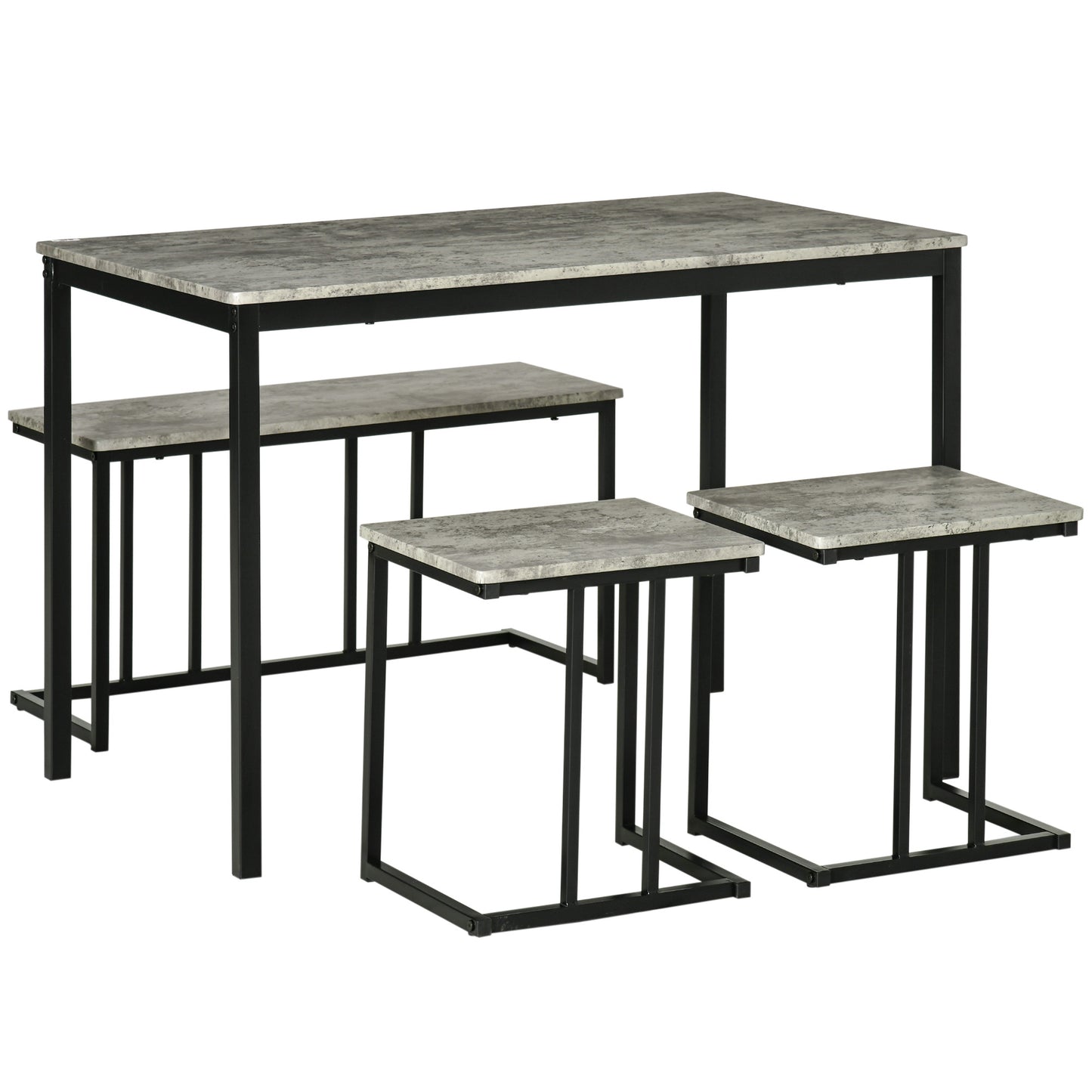 Photo of HOMCOM Dining Table and Chairs Set for 4 People, Concrete Effect Kitchen Table and Bench Set with Steel Frame, 4 Piece Dining Room Sets, Grey in Grey colour on a white background