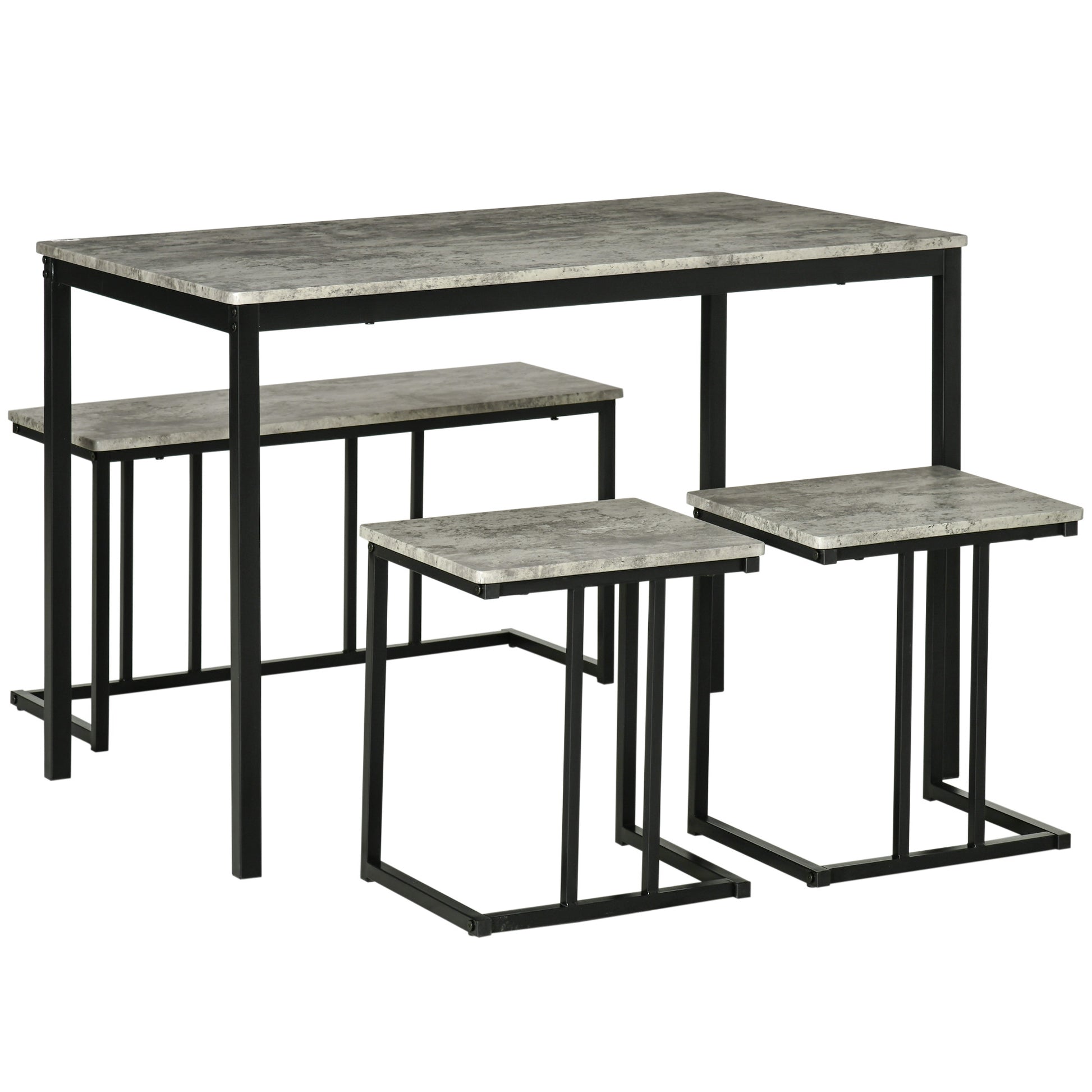 Photo of HOMCOM Dining Table and Chairs Set for 4 People, Concrete Effect Kitchen Table and Bench Set with Steel Frame, 4 Piece Dining Room Sets, Grey in Grey colour on a white background