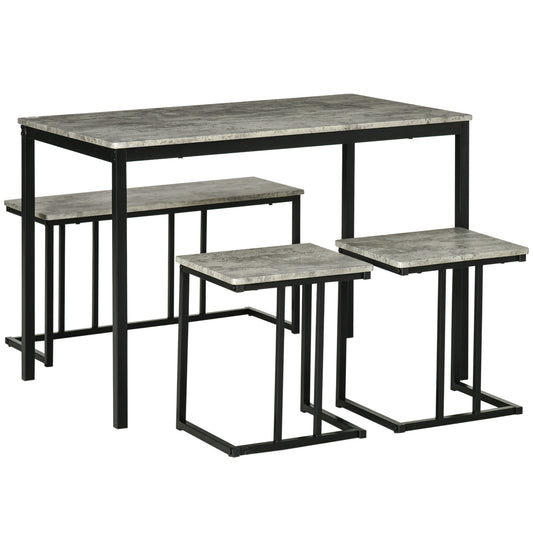 Photo of HOMCOM Dining Table and Chairs Set for 4 People, Concrete Effect Kitchen Table and Bench Set with Steel Frame, 4 Piece Dining Room Sets, Grey in Grey colour on a white background