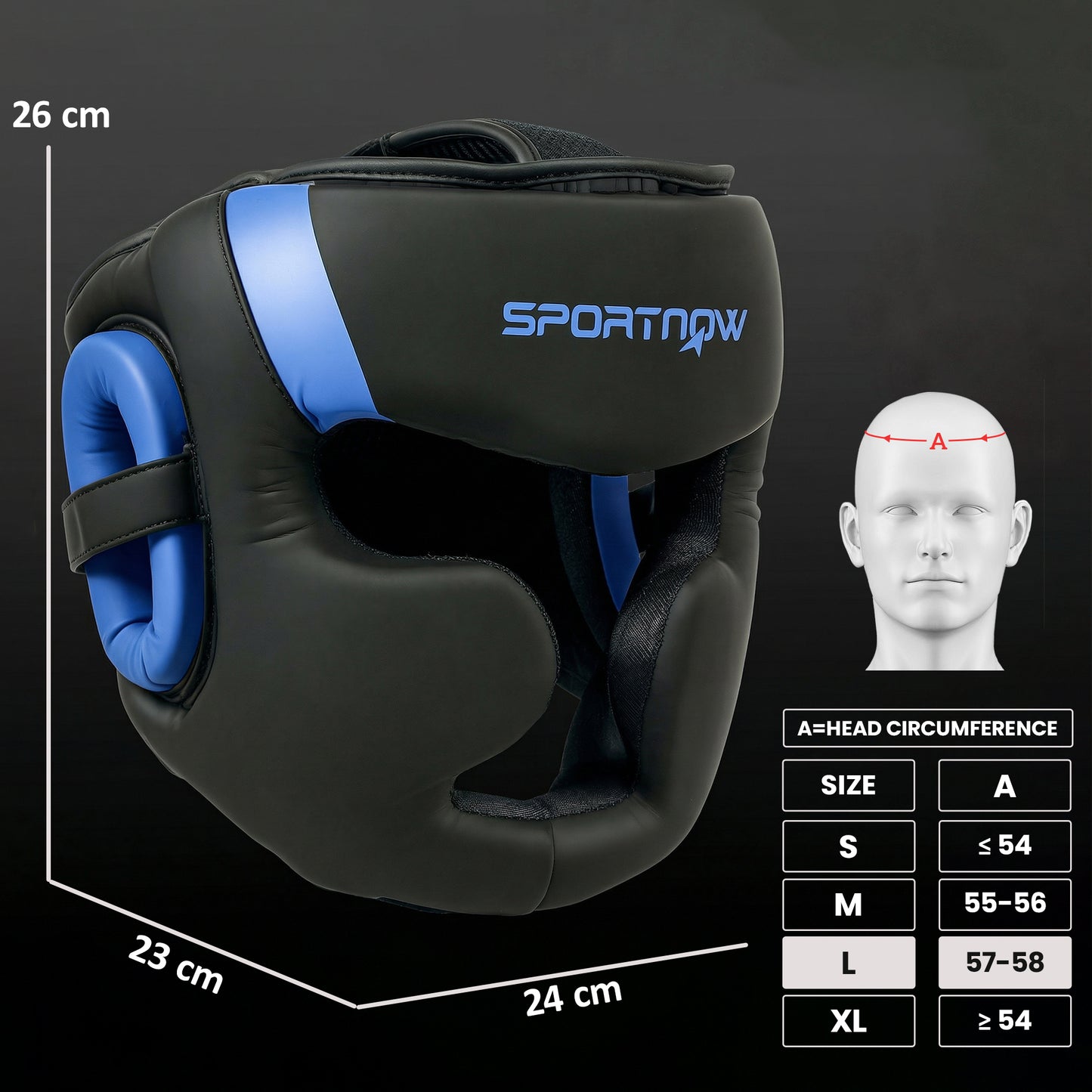 SPORTNOW Boxing Headguard w/ Adjustable Strap for Sparring, Kickboxing, MMA, Blue/Black
