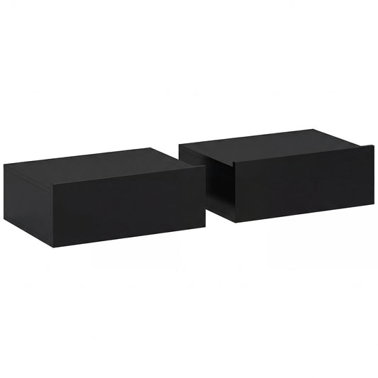 Photo of HOMCOM Floating Bedside Table Set of 2, Wall-Mounted Nightstand with Storage Drawer, Small Side End Table for Bedroom, Black in Black colour on a white background