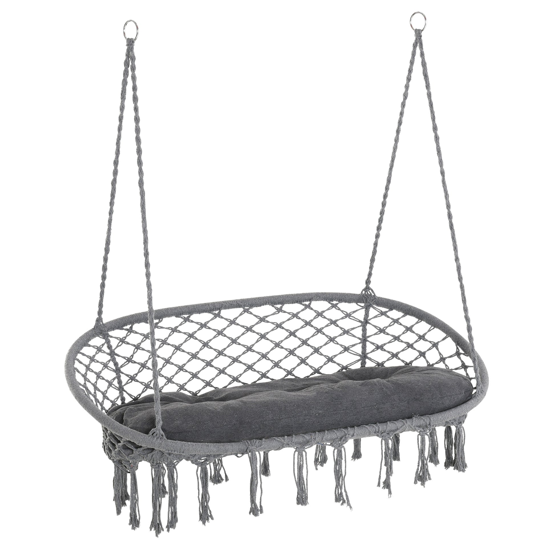 Photo of Outsunny Two-Seater Boho Macrame Hammock Swing - Grey in Grey colour on a white background