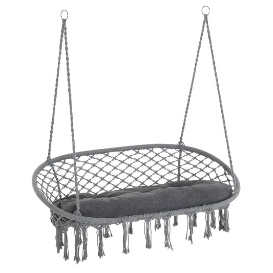 Photo of Outsunny Two-Seater Boho Macrame Hammock Swing - Grey in Grey colour on a white background