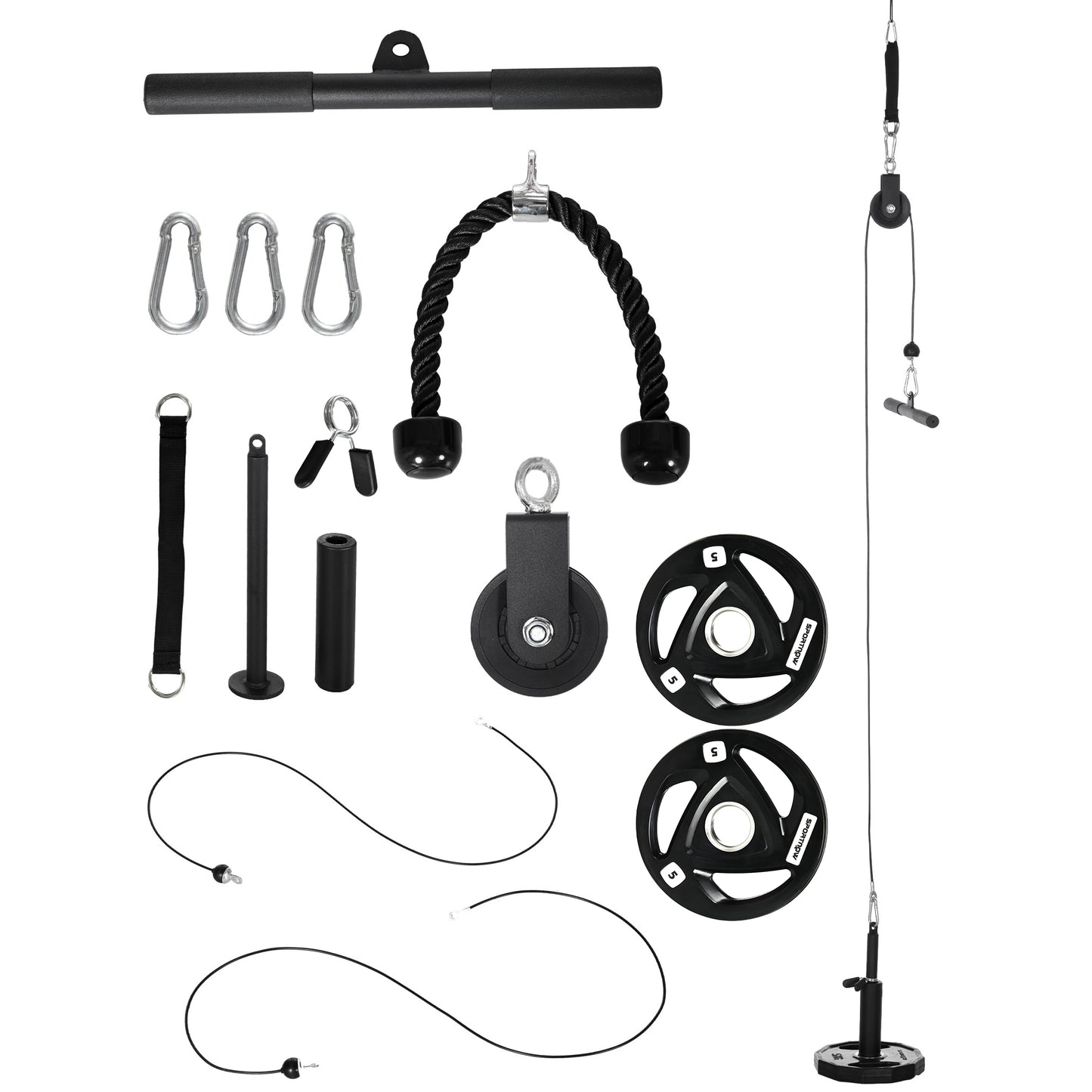 Photo of SPORTNOW Cable Machine Pulley System with 2 x 5kg Weight Plates, Lat Pull Down System with Loading Weight for Home Gym Biceps Triceps Arm Shoulder Back Training in Training colour on a white background