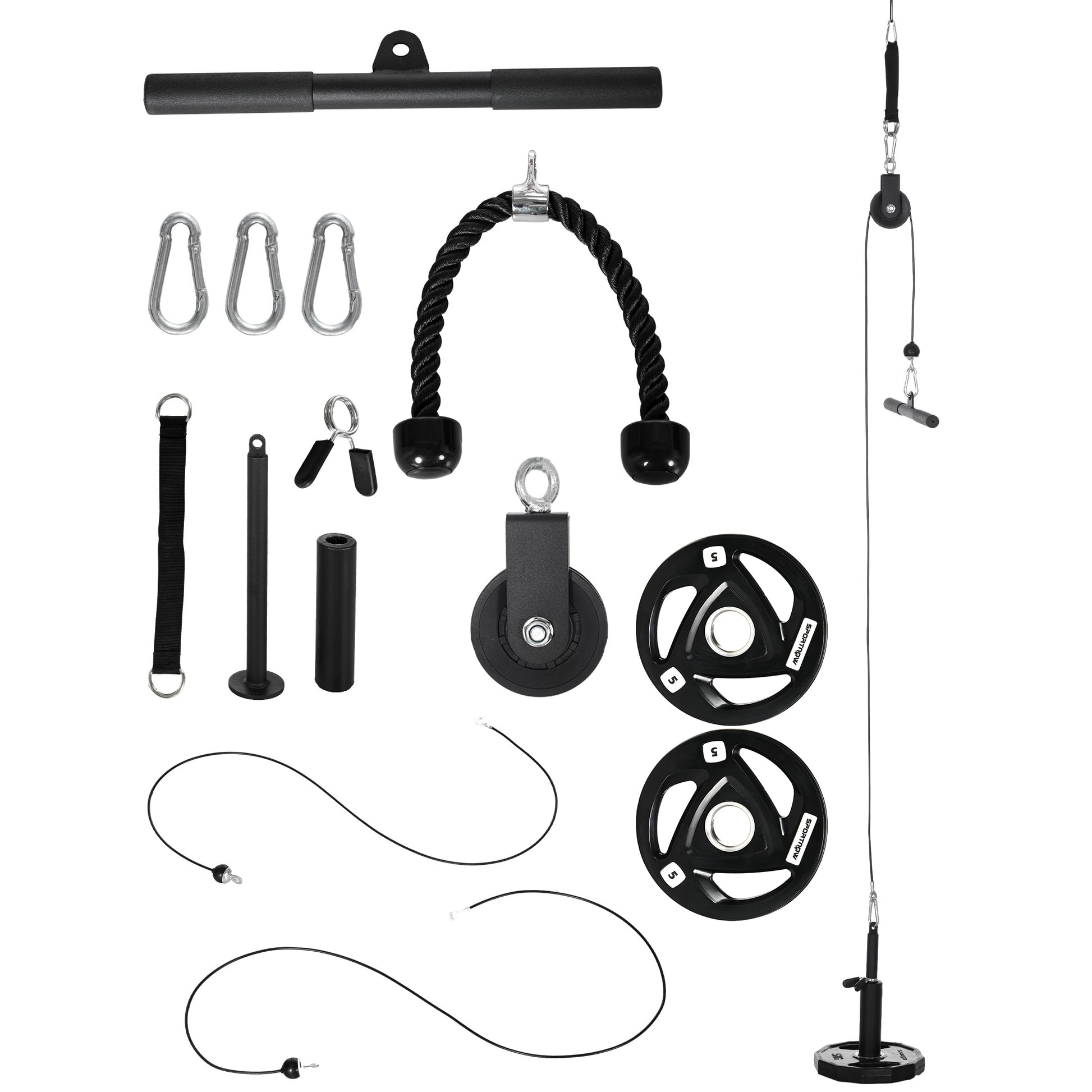 Photo of SPORTNOW Cable Machine Pulley System with 2 x 5kg Weight Plates, Lat Pull Down System with Loading Weight for Home Gym Biceps Triceps Arm Shoulder Back Training in Training colour on a white background