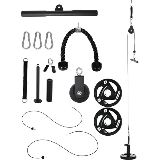 Photo of SPORTNOW Cable Machine Pulley System with 2 x 5kg Weight Plates, Lat Pull Down System with Loading Weight for Home Gym Biceps Triceps Arm Shoulder Back Training in Training colour on a white background