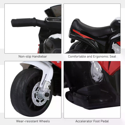 HOMCOM BMW ride-on motorcycle details: handlebar, seat, front wheel and foot pedal