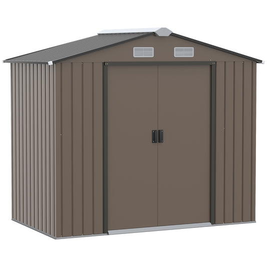 Photo of Outsunny 7 x 4ft Metal Garden Shed, Outdoor Storage Tool House with Ventilation Slots, Brown in Brown colour on a white background