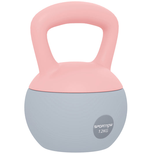 Photo of SPORTNOW 12KG Soft Kettlebell, Kettlebell with Non-Slip Handle for Home Gym, Weight Lifting, Strength Training, Pink/Grey in Pink/Grey colour on a white background