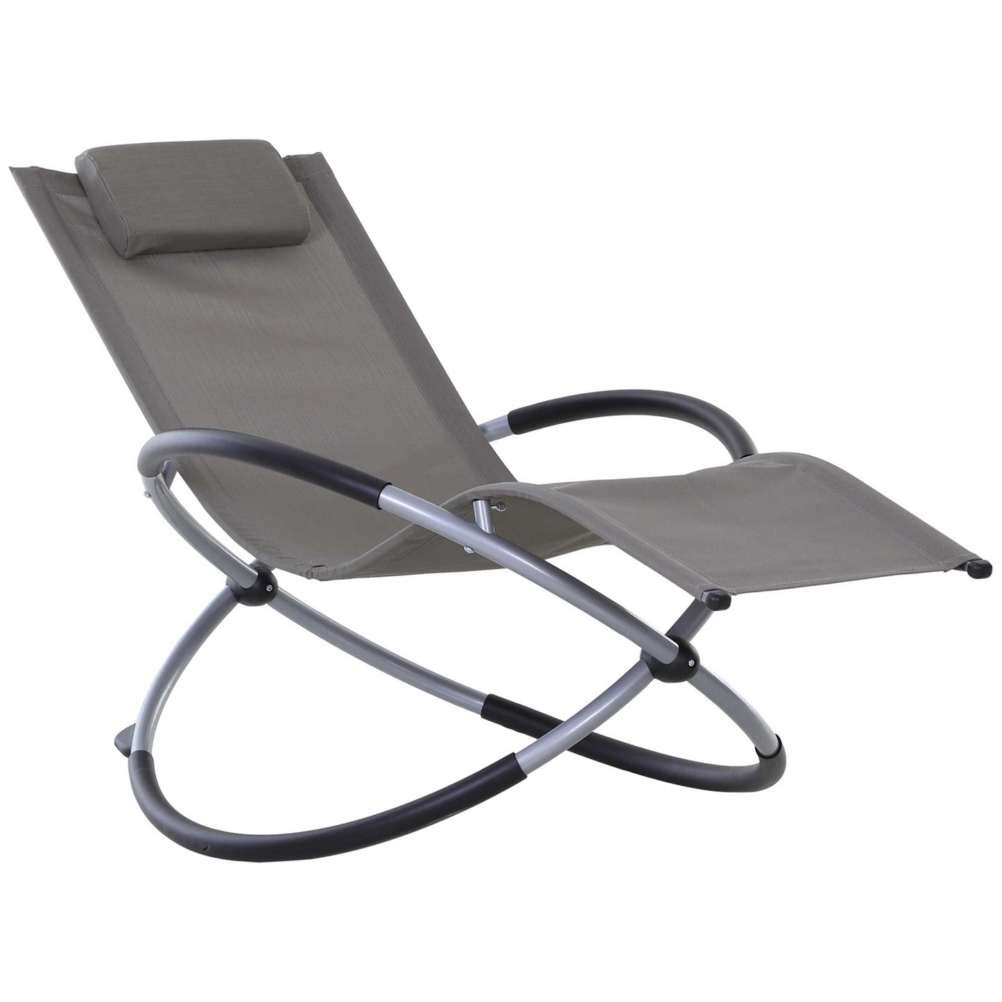 Photo of Outsunny Outdoor Orbital Lounger Zero Gravity Patio Chaise Sun Lounger Foldable Rocking Chair with Pillow, Grey in Grey colour on a white background