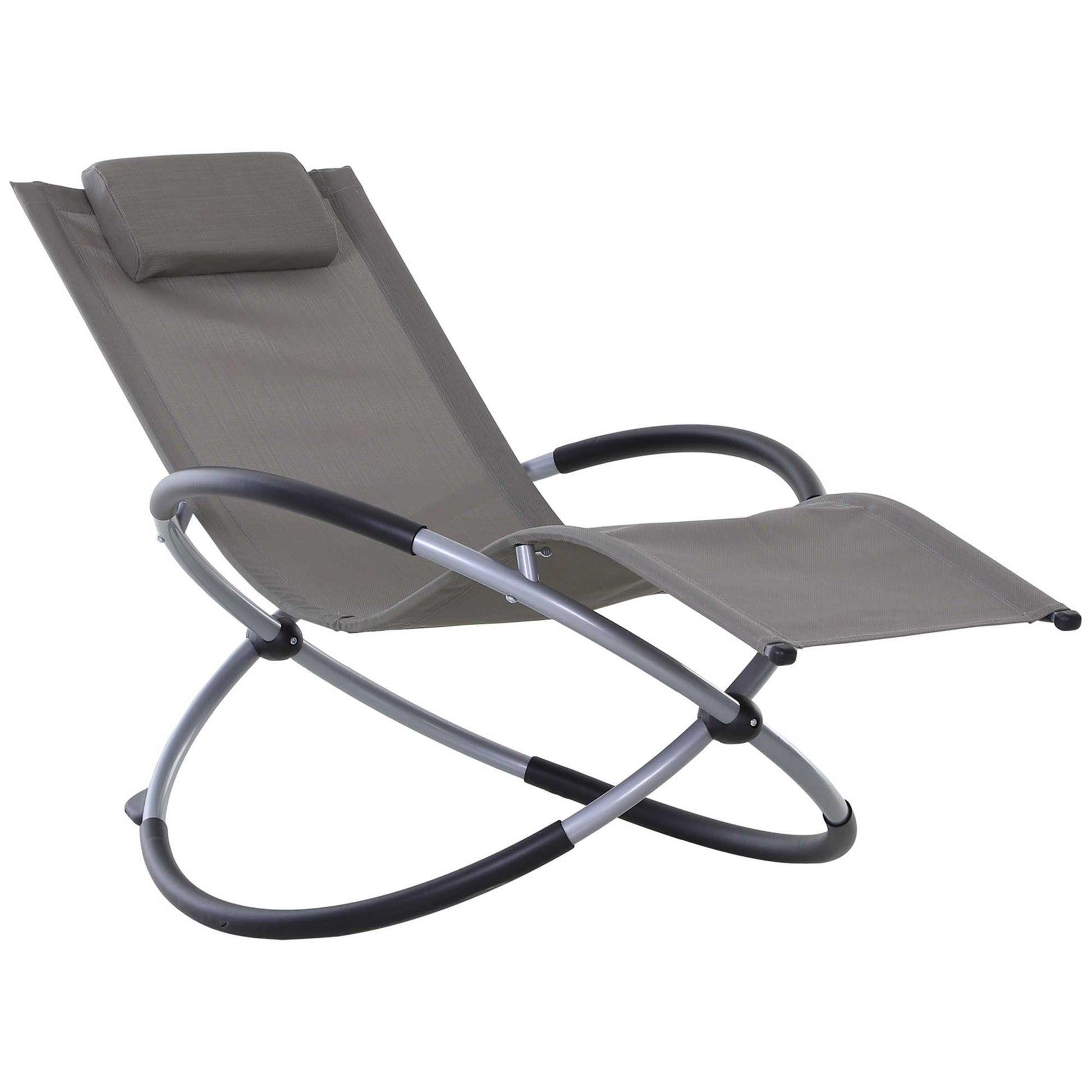 Photo of Outsunny Outdoor Orbital Lounger Zero Gravity Patio Chaise Sun Lounger Foldable Rocking Chair with Pillow, Grey in Grey colour on a white background
