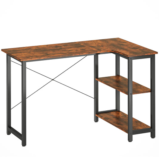 Photo of HOMCOM L Shaped Desk, Corner Computer Desk with Bookshelf for Home Office, Study Room, Workstation, 120 x 73.2 x 75cm, Rustic Brown in Brown colour on a white background