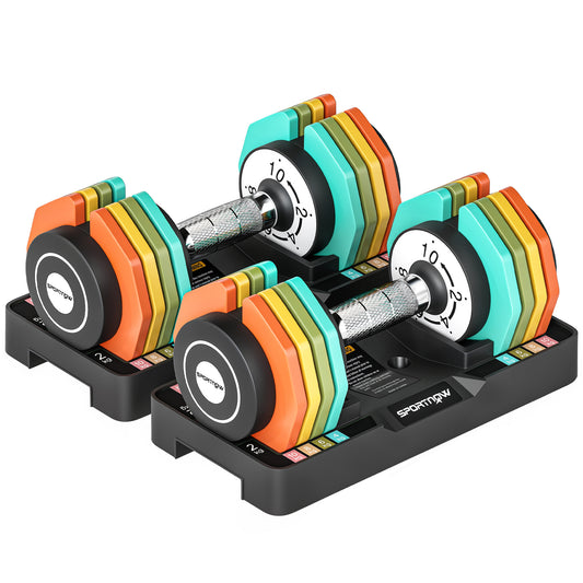 Photo of SPORTNOW Adjustable Dumbbells Set with Safety Locking Mechanism, Multicoloured in Multicoloured colour on a white background
