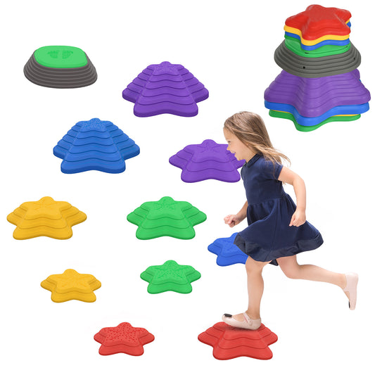 Photo of ZONEKIZ Stepping Stones Kids, 11 Pieces Balance Stones for Obstacle Course, Stackable Non-Slip Starfish Shape, Sensory Toys for Balance and Motor Skills Indoors, Outdoors in Outdoors colour on a white background