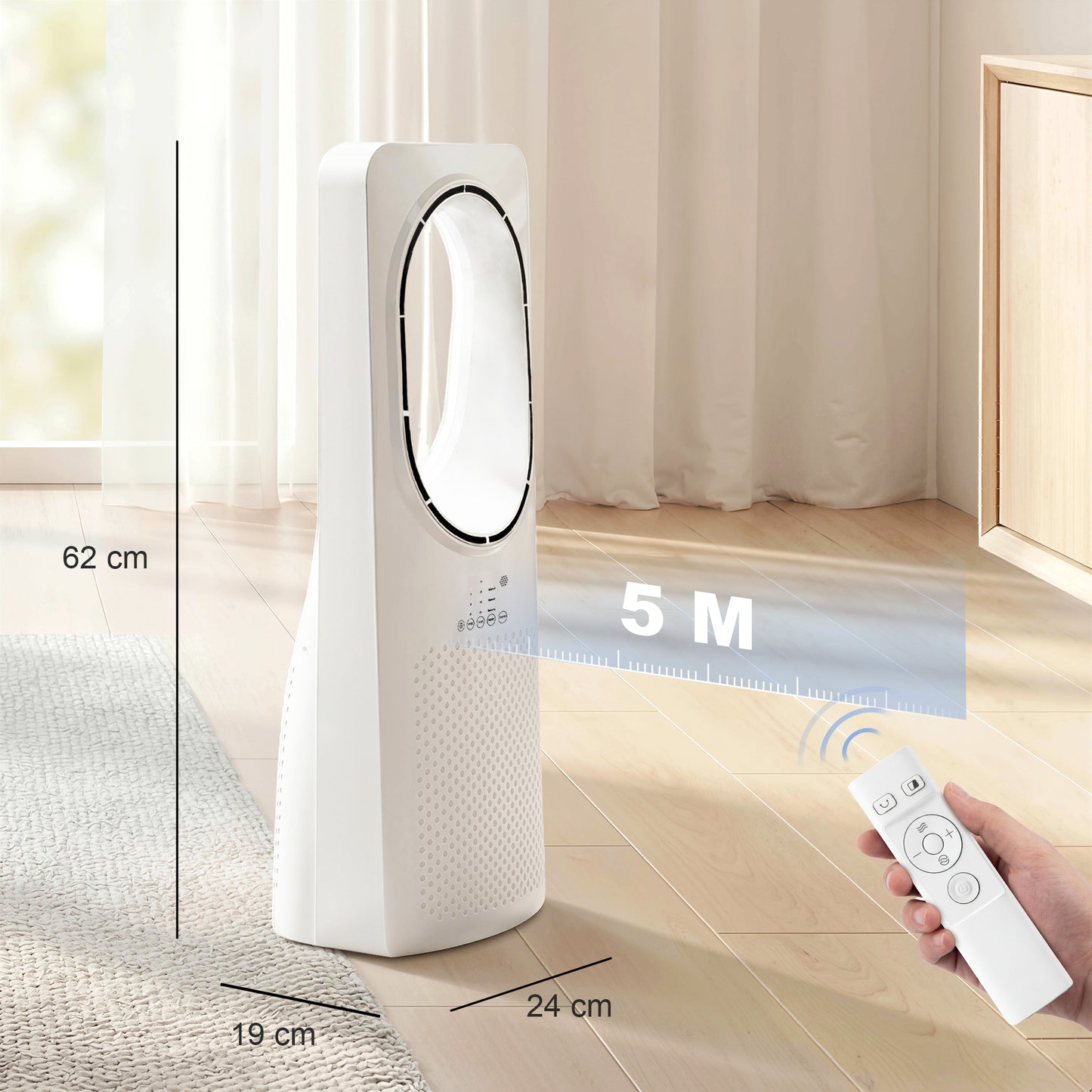HOMCOM Bladeless Tower Fan for Bedroom, 36dB Standing Cooling Fan with Oscillating, 3 Speeds, 3 Modes, 15H Timer, White