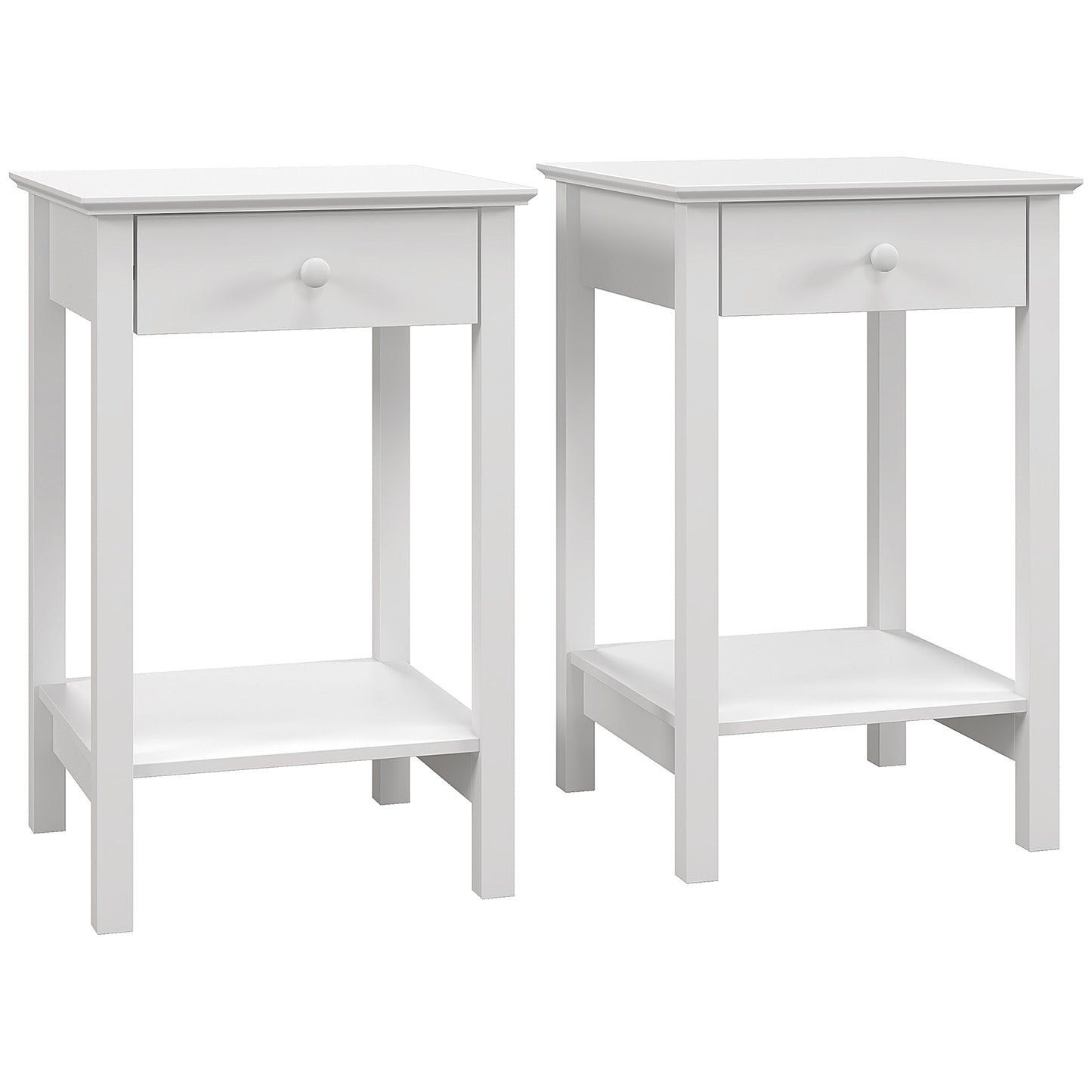 Photo of HOMCOM White Bedside Table, Wooden Side Table, Nightstand, Bedside Cabinet with Drawer and Storage Shelf for Bedroom and Living Room, Set of 2 in 2 colour on a white background