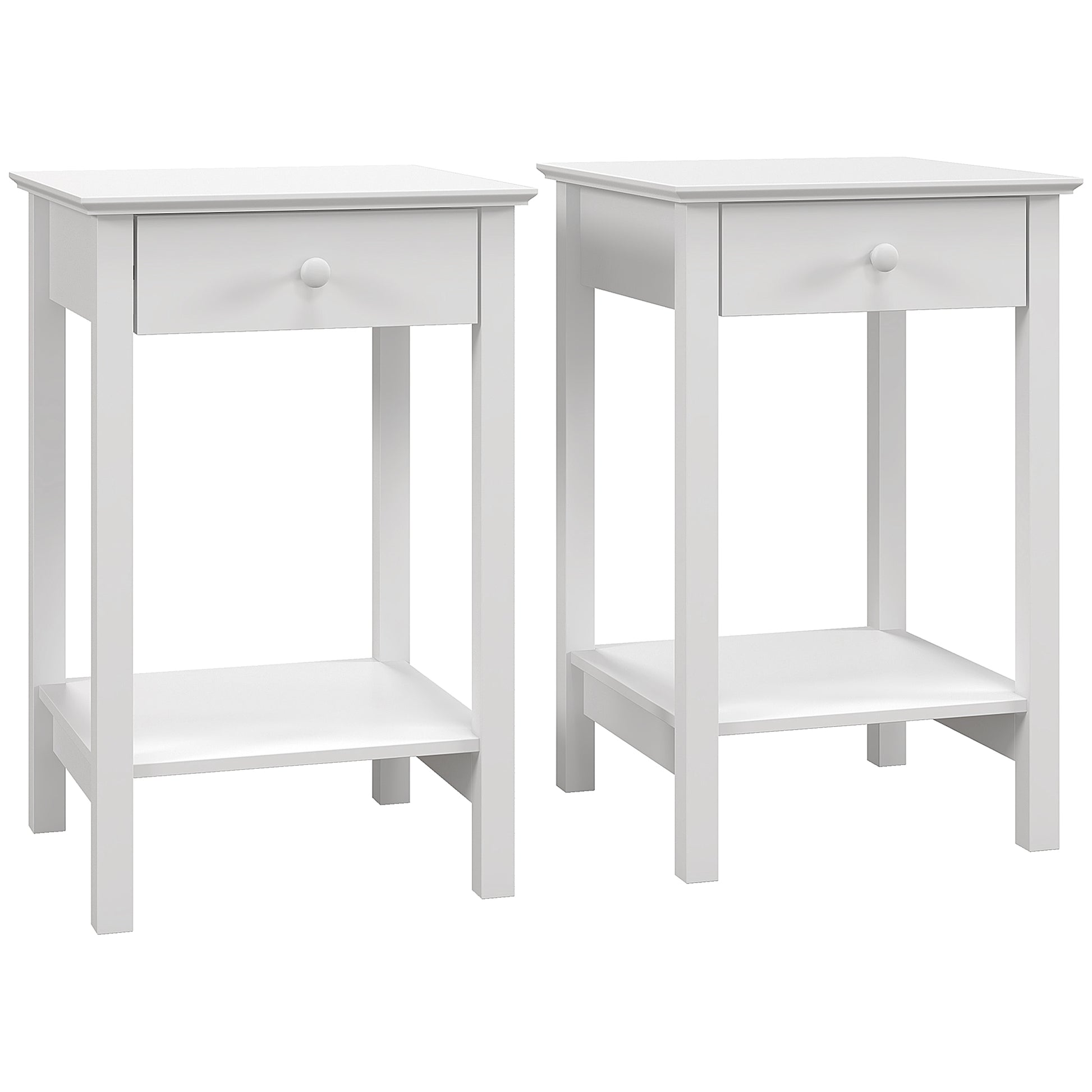 Photo of HOMCOM White Bedside Table, Wooden Side Table, Nightstand, Bedside Cabinet with Drawer and Storage Shelf for Bedroom and Living Room, Set of 2 in 2 colour on a white background