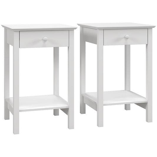 Photo of HOMCOM White Bedside Table, Wooden Side Table, Nightstand, Bedside Cabinet with Drawer and Storage Shelf for Bedroom and Living Room, Set of 2 in 2 colour on a white background
