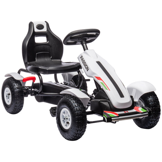 Photo of HOMCOM Pedal Go Kart, Kids Ride On Racer with Adjustable Seat, Inflatable Rubber Tyres, Handbrake for Ages 5-12 Years - White in White colour on a white background