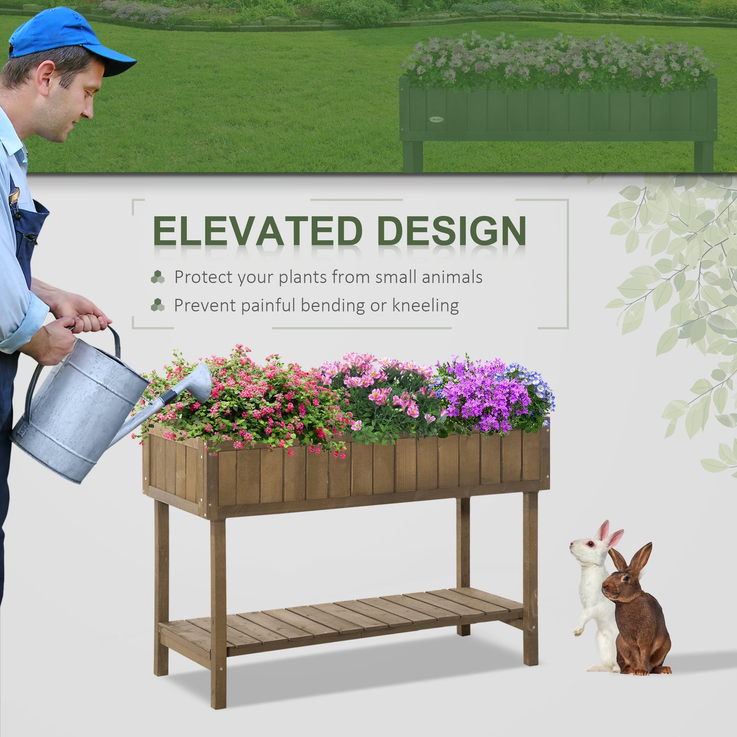 Outsunny Wooden Herb Planter Raised Bed Container Garden Plant Stand Bed 8 Boxes 110L x 46W x 76Hcm Brown