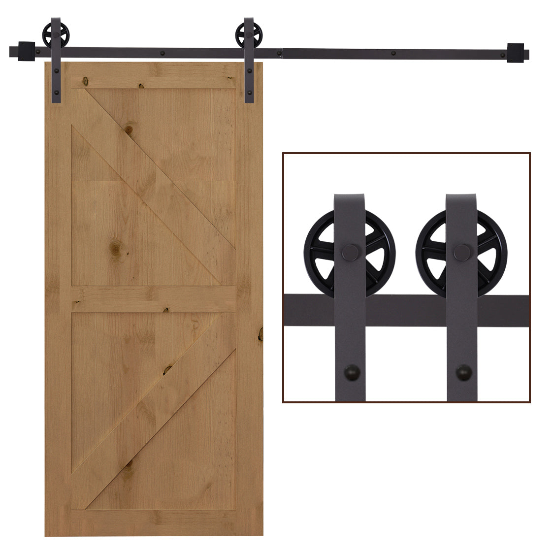 Photo of HOMCOM 6ft Modern Single Sliding Barn Door Track Kit Set Closet Hardware for Single Wooden Door in Door colour on a white background