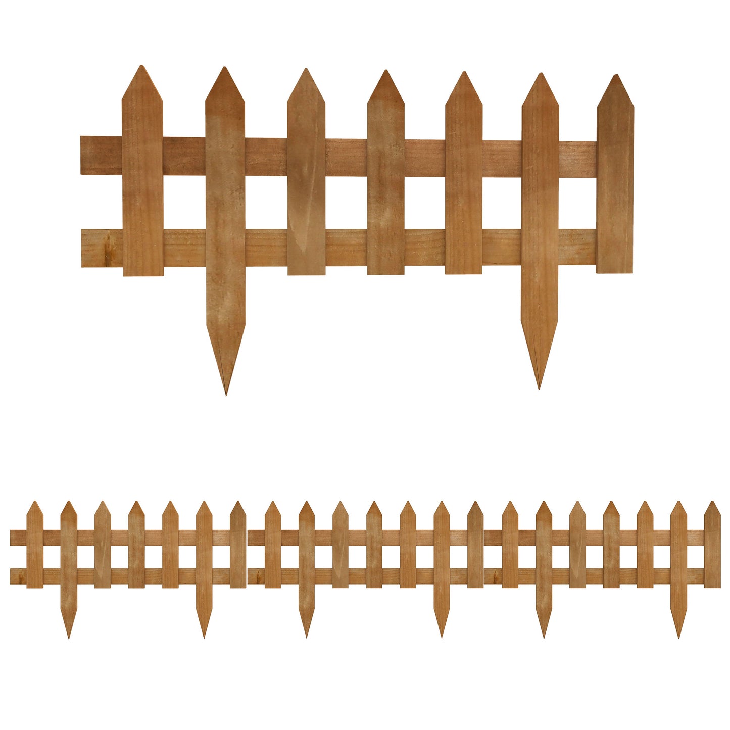 Photo of Outsunny Pack of 12 Wooden Border Fences, Garden Fixed Picket Fence for Lawn Edging, Flowerbed, 60L x 1D x 34H cm, Brown in Brown colour on a white background