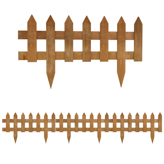 Photo of Outsunny Pack of 12 Wooden Border Fences, Garden Fixed Picket Fence for Lawn Edging, Flowerbed, 60L x 1D x 34H cm, Brown in Brown colour on a white background