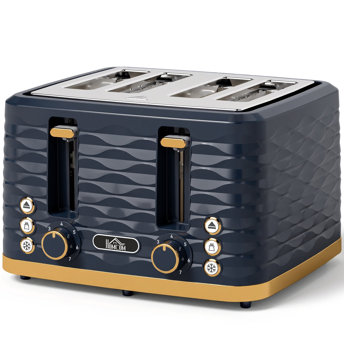 Photo of HOMCOM Toaster, Toaster 4 Slice with 7 Browning Levels, High Lift, Reheat/Defrost/Cancel, Dark Blue in Blue colour on a white background