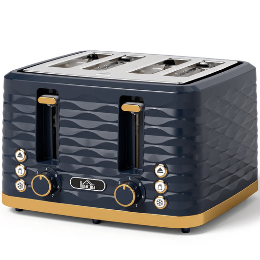 Photo of HOMCOM Toaster, Toaster 4 Slice with 7 Browning Levels, High Lift, Reheat/Defrost/Cancel, Dark Blue in Blue colour on a white background