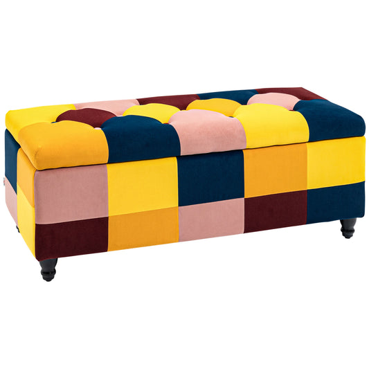Photo of HOMCOM Storage Ottoman, Storage Bench with Wood Legs, Footstool, Footrest with Velvet Surface for Bedroom, Hallway, Living Room, 114 x 47 x 47 cm, Multicoloured in Multicoloured colour on a white background