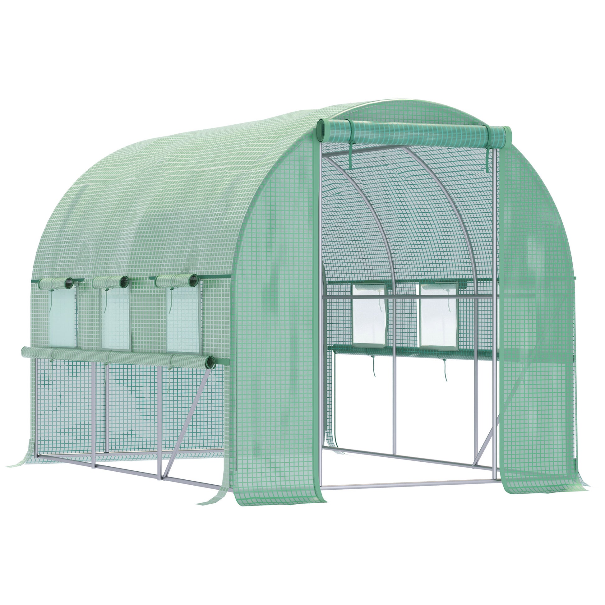 Photo of Outsunny Walk-in Polytunnel Greenhouse Green House with Roll-up Sidewalls, UV-resistant PE Cover, 3 x 2 x 2m, Green in Green colour on a white background