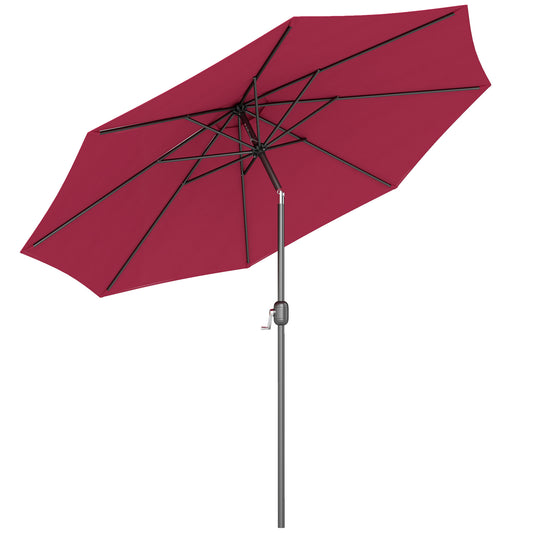 Photo of Outsunny 3(m) Tilting Parasol Garden Umbrellas, Outdoor Sun Shade with 8 Ribs, Tilt and Crank Handle for Balcony, Bench, Garden, Wine Red in Red colour on a white background