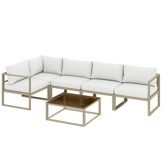 Photo of Outsunny 5 Seater Aluminium Garden Furniture Set, Garden Sofa Set with Thick Cushions for Patio and Balcony, Outdoor, White in White colour on a white background