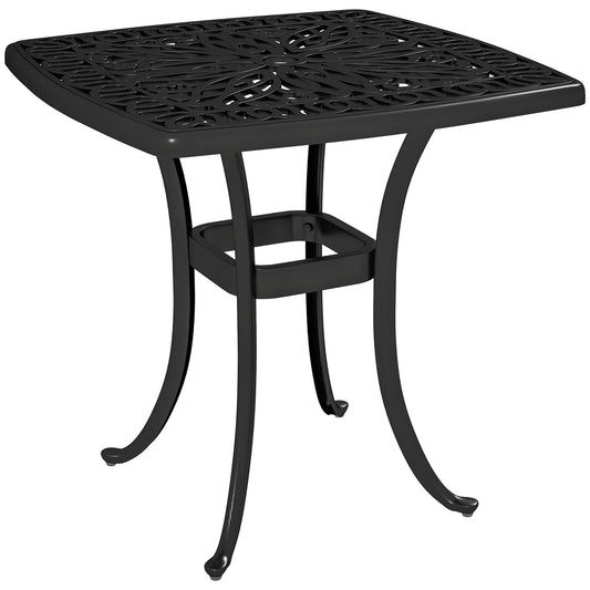 Photo of Outsunny Outdoor Garden Table, Cast Aluminium Patio End Table with Umbrella Hole and Anti-slip Foot Pads for Garden, Patio, Balcony, 54 x 54 cm, Black in Black colour on a white background
