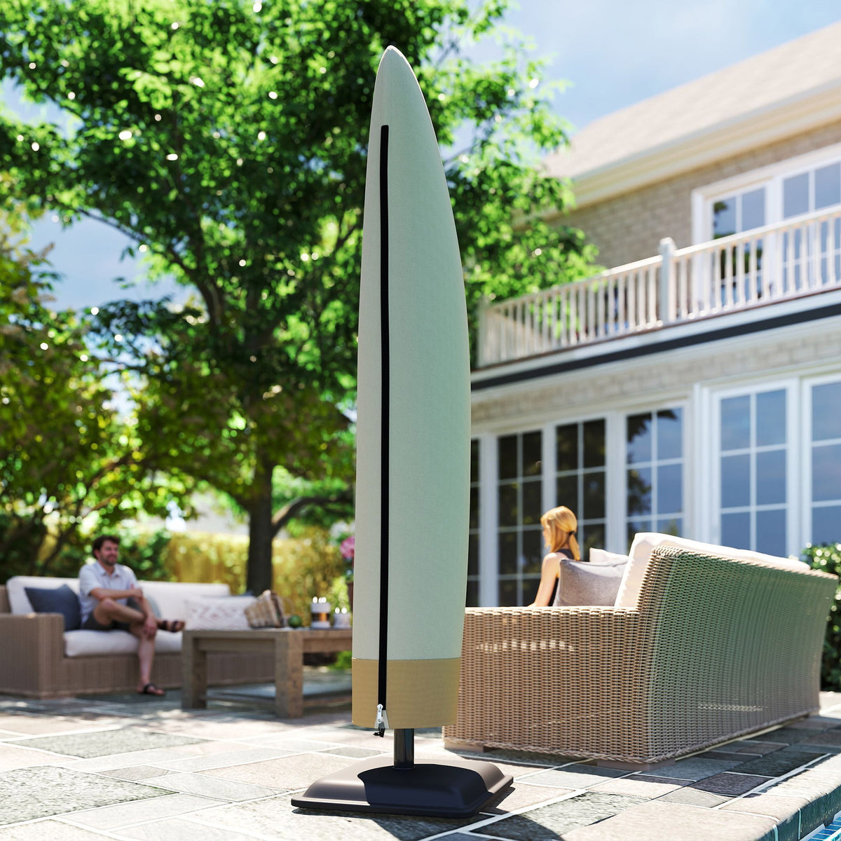 Outsunny Parasol Cover, 300D Oxford Cantilever Umbrella Cover Fit for 2-4m Parasol, Banana Umbrella Protector with Zipper for Outdoor Garden, Patio, White