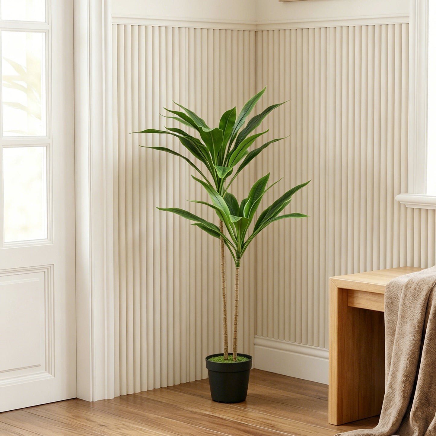 HOMCOM 90 cm Artificial Cordyline Tree in Moss Effect Pot, Realistic PEVA Faux Plant, Green