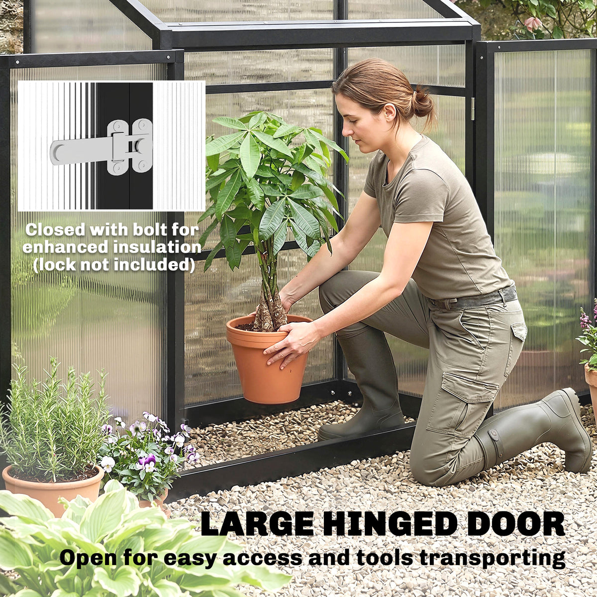 Outsunny 4 x 2ft Polycarbonate Greenhouse, Quick Setup, Lean-to Green House with 2 Hinged Doors, Top Vent, Black