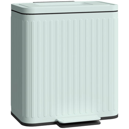 HOMCOM green dual kitchen bin with ribbed body, soft-close lid and front foot pedal