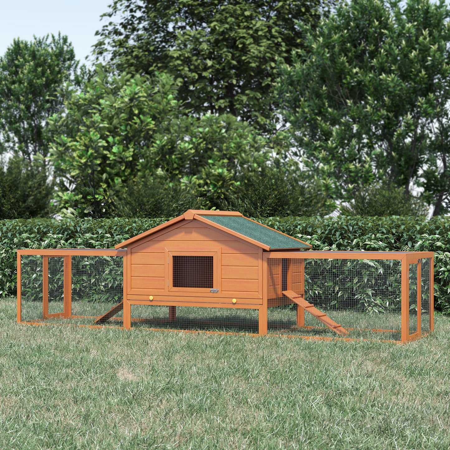 PawHut Wooden Guinea Pigs Hutches W/ Ramp-Golden Red